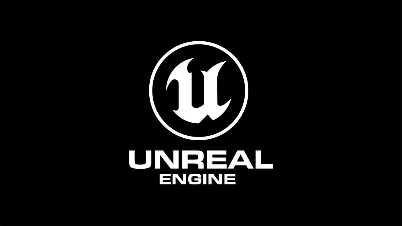 White unreal engine logo on a black background